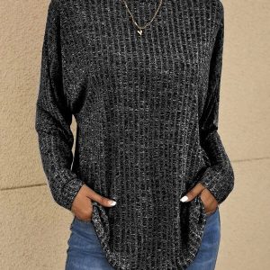 Blouse À Manches Longues Avec Col Rond Et Couleur Unie Pour Femmes | Idéal Pour Usage Quotidien