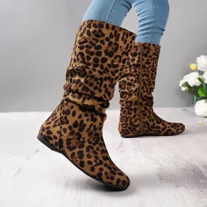 Bottes Mi-Mollet À Semelle Plate Avec Zip Latéral Pour Femmes | Idéal Pour Usage Quotidien