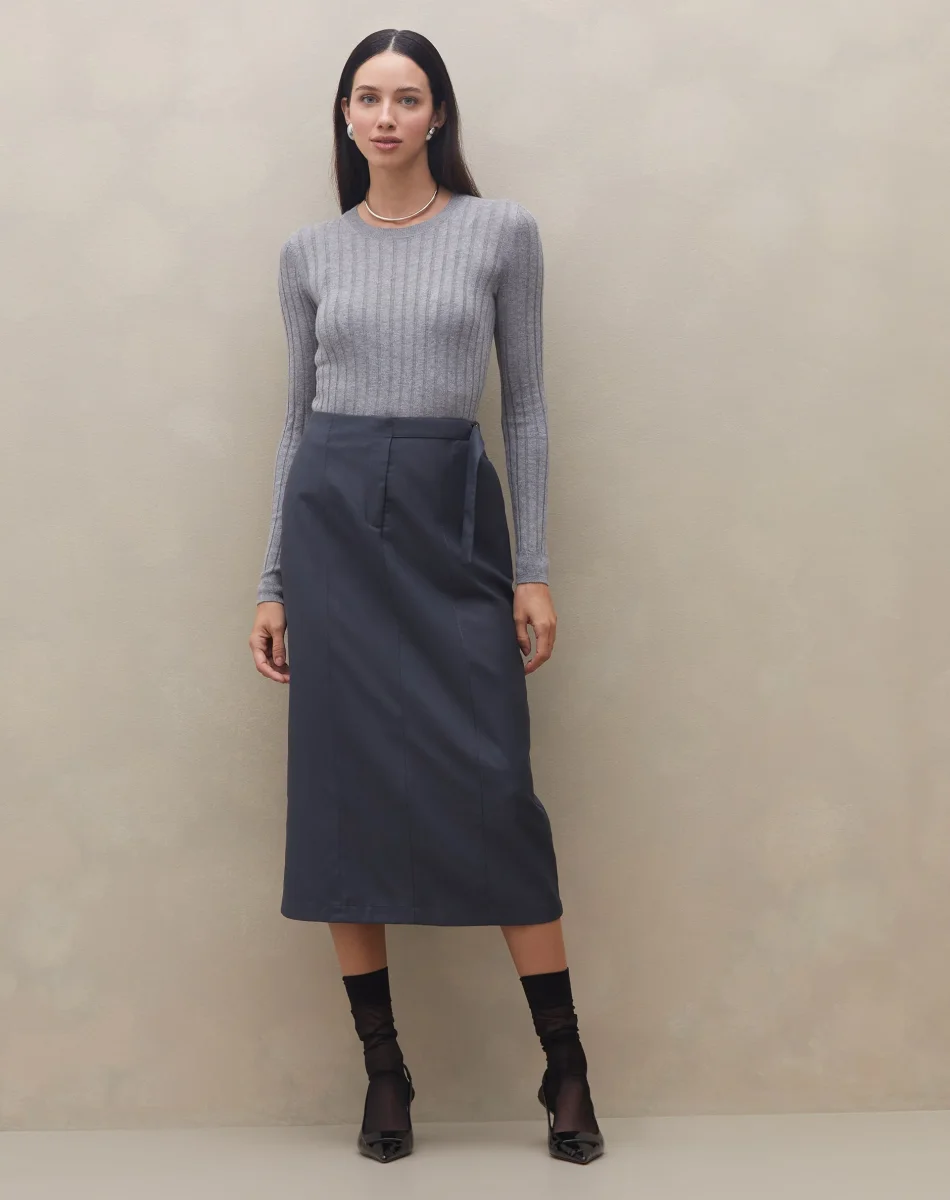 Jupe Midi Avec Ceinture Réglable Et Coupe Tailleur Pour Femme | Idéale Pour Le Bureau
