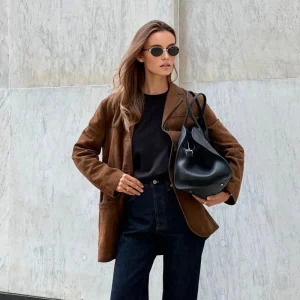 Blazer Femme En Suède Avec Col Pour Tenues Quotidiennes | Idéal Pour Bureau Et Sorties