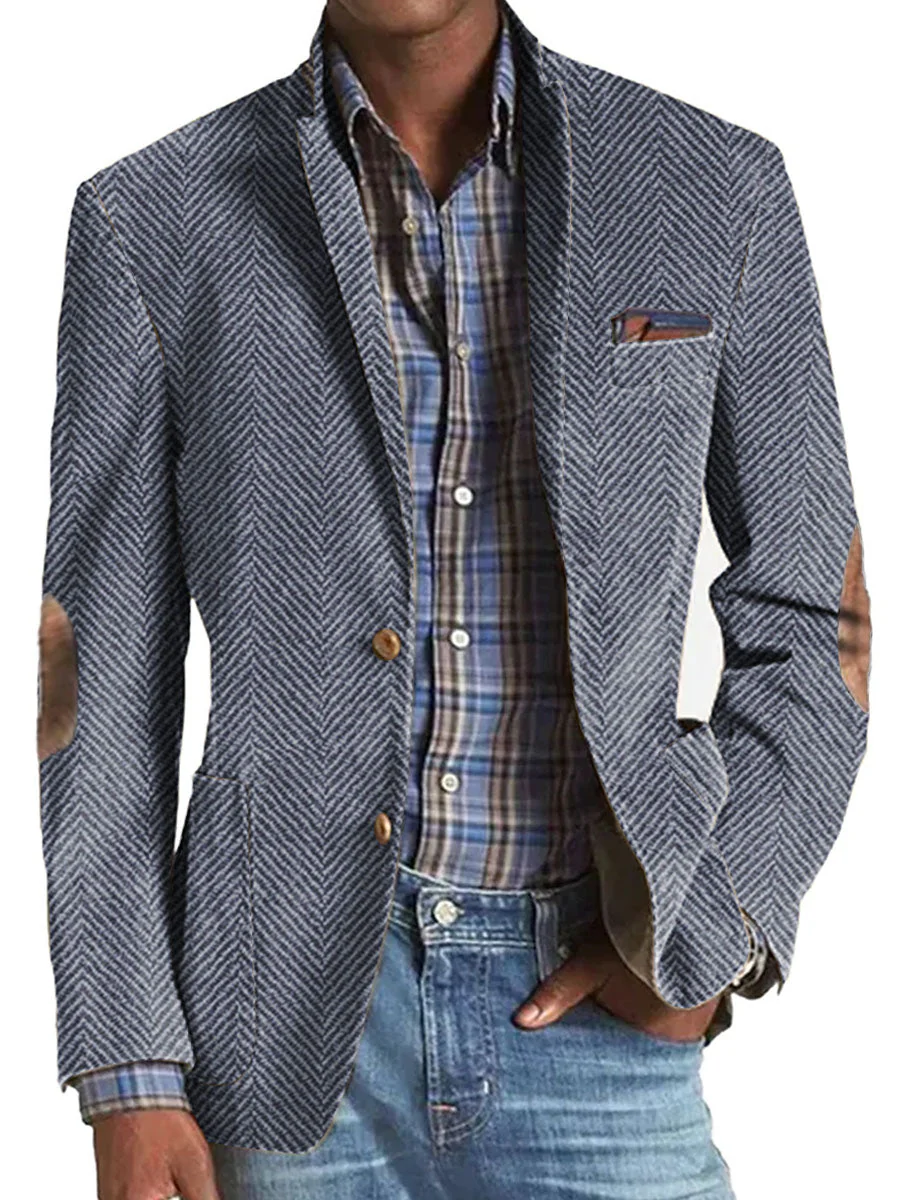 Blazer À Motif Chevron Avec Revers Classique Pour Homme | Idéal Pour Bureau Et Occasions Formelles – Image 3