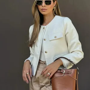 Blazer À Coupe Ajustée Avec Motif Tweed Pour Femme | Idéal Pour Le Travail Et Les Occasions Formelles